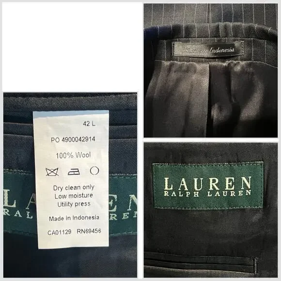 Ralph Lauren LRL Mens 42L 40x30 Black Stripe 2 Piece Suit Note - Picture 15 of 16